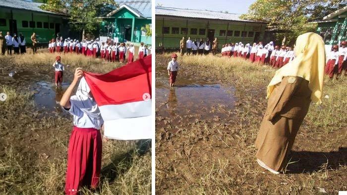 Potret Viral Siwa SD Upacara Di Atas Tanah Airku!